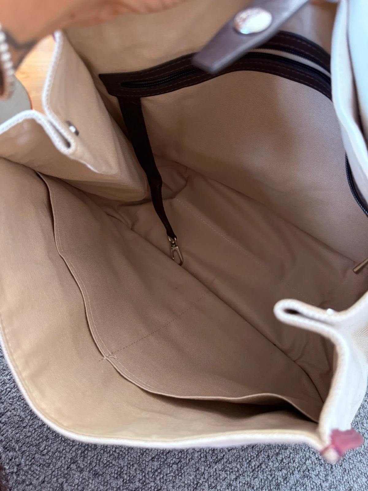 Longchamp balzane burgundy leather white fabric big bag - view 13