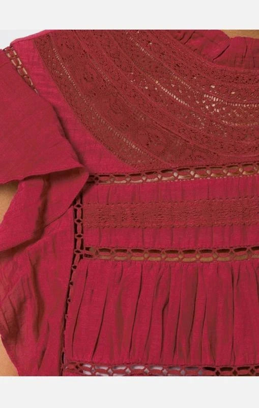 Isabel Marant Étoile viscose cotton blend burgundy lace top blouse - view 2