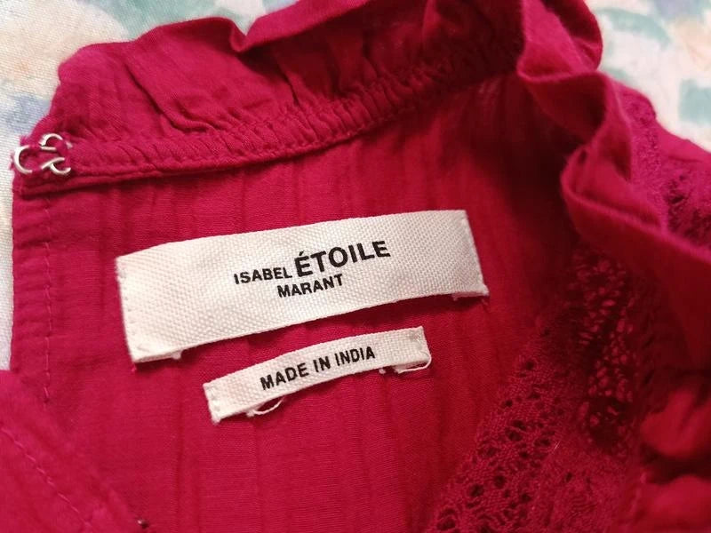 Isabel Marant Étoile viscose cotton blend burgundy lace top blouse - view 3