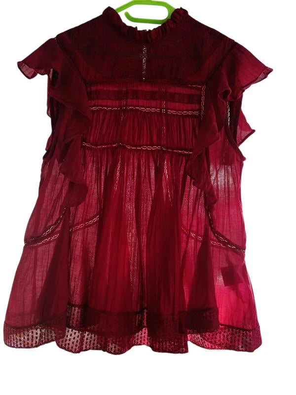 Isabel Marant Étoile viscose cotton blend burgundy lace top blouse - view 5