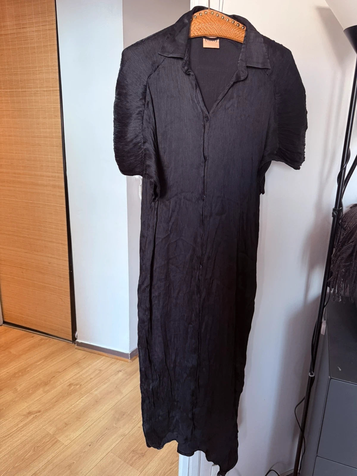 (Nude) black long acetate silk dress