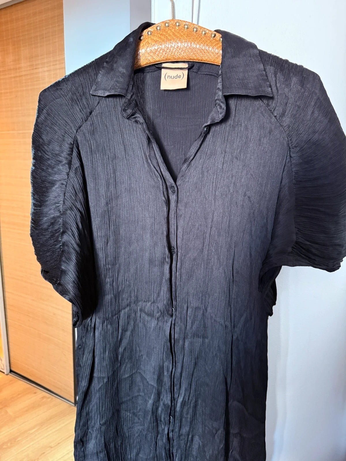 (Nude) black long acetate silk dress - view 4