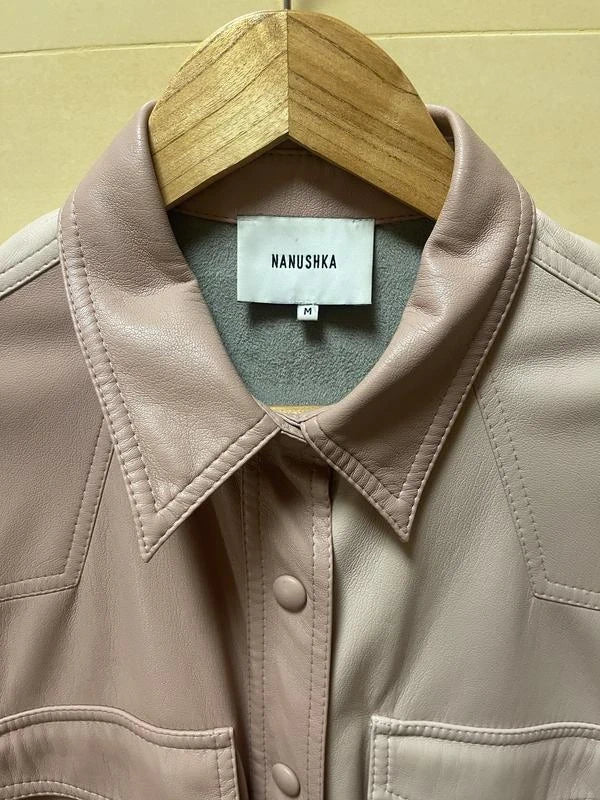 Nanushka two-tone pink vegan leather belted shirt - view 3