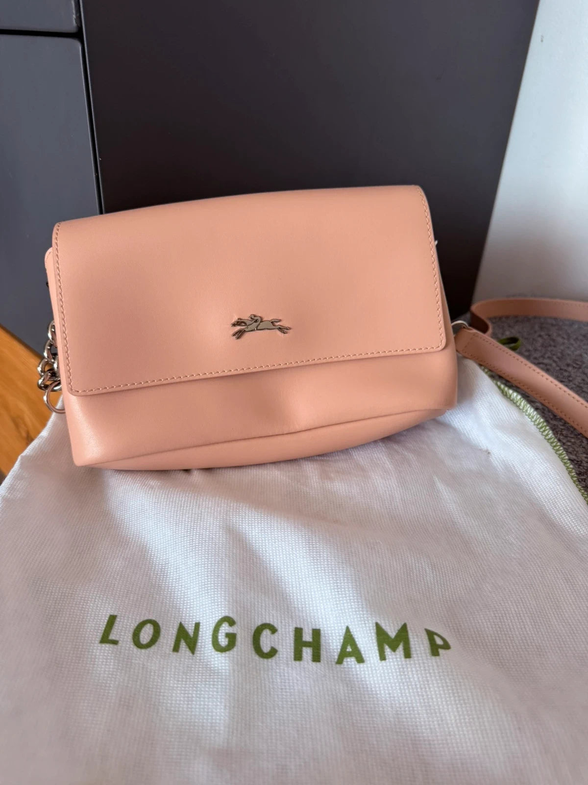 Longchamp new pink leather crossbody bag