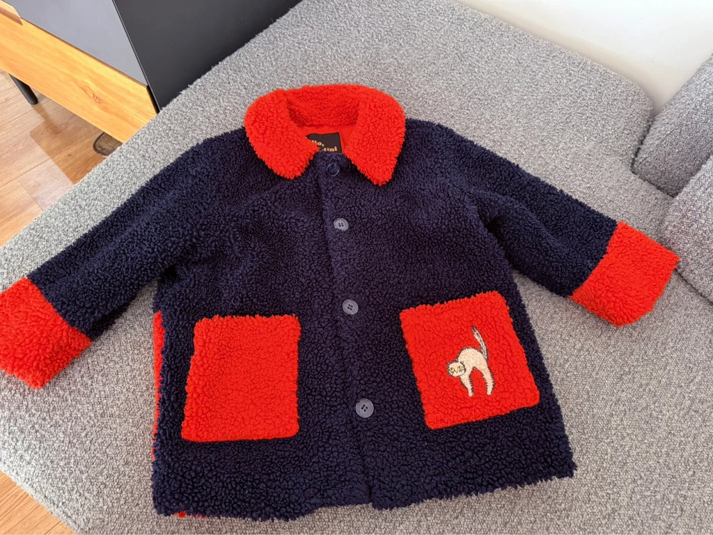 Mini Rodini faux fur jacket blue red
