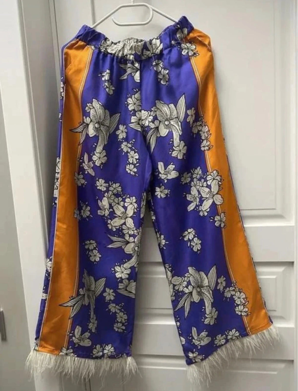 P.A.R.O.S.H. purple silk trousers with ostrich feathers