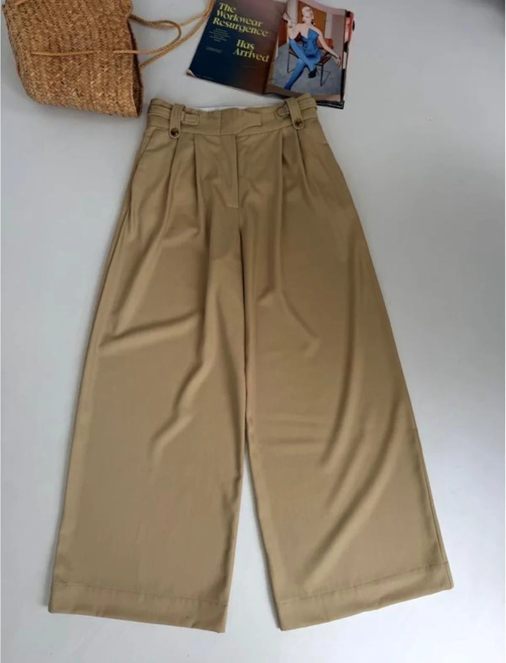 By Malene Birger beige wool high-waisted wide-leg trousers