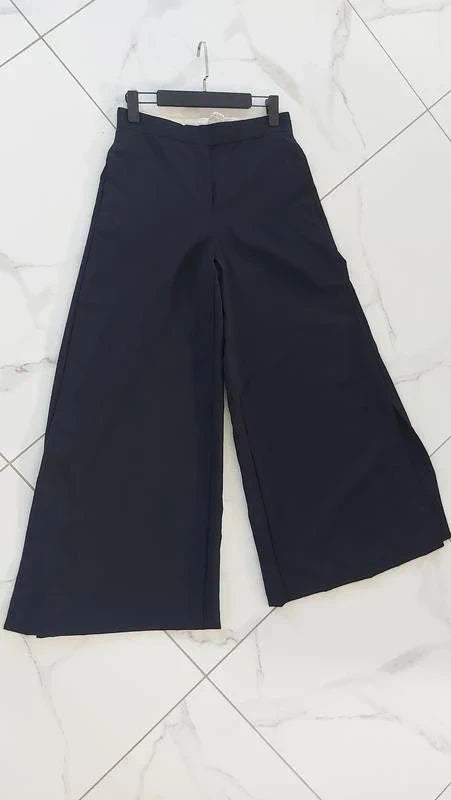 Max Mara navy wool mohair trousers with side slit - view 3