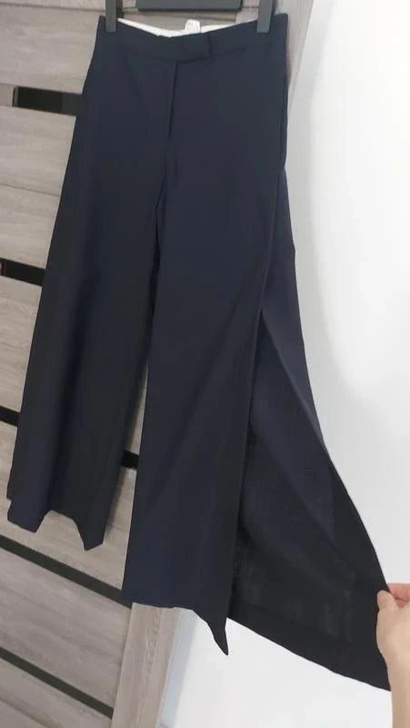 Max Mara navy wool mohair trousers with side slit - view 2