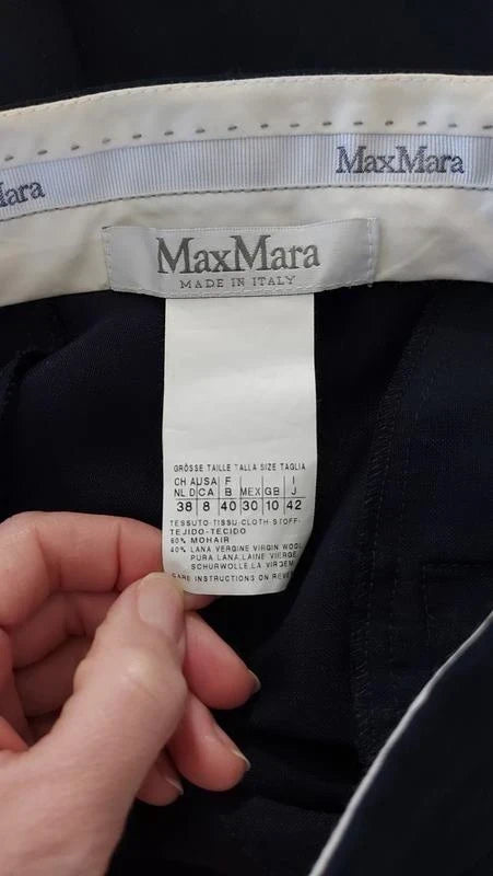 Max Mara navy wool mohair trousers with side slit - view 7