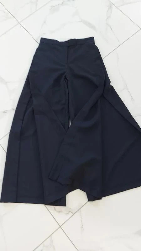 Max Mara navy wool mohair trousers with side slit - view 4