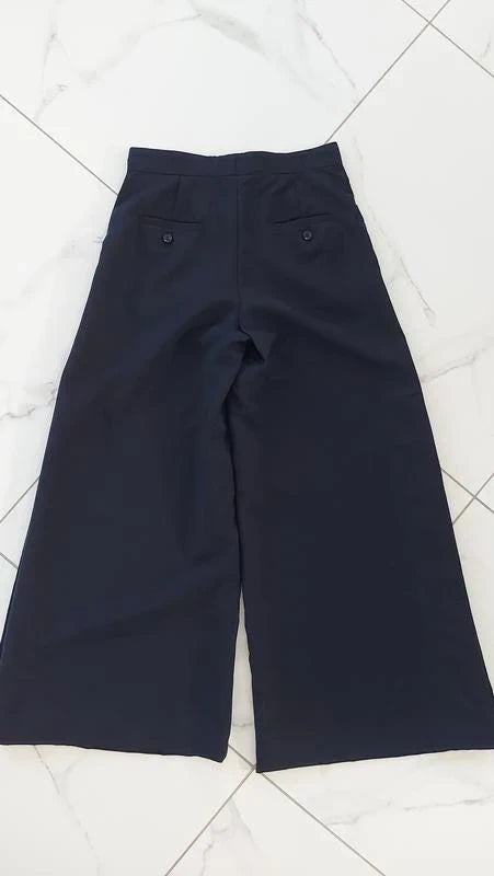Max Mara navy wool mohair trousers with side slit - view 6