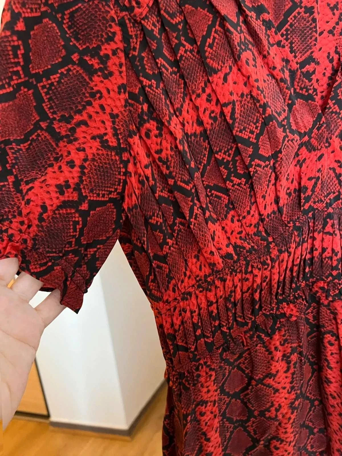 The Kooples red viscose silk midi dress - view 4