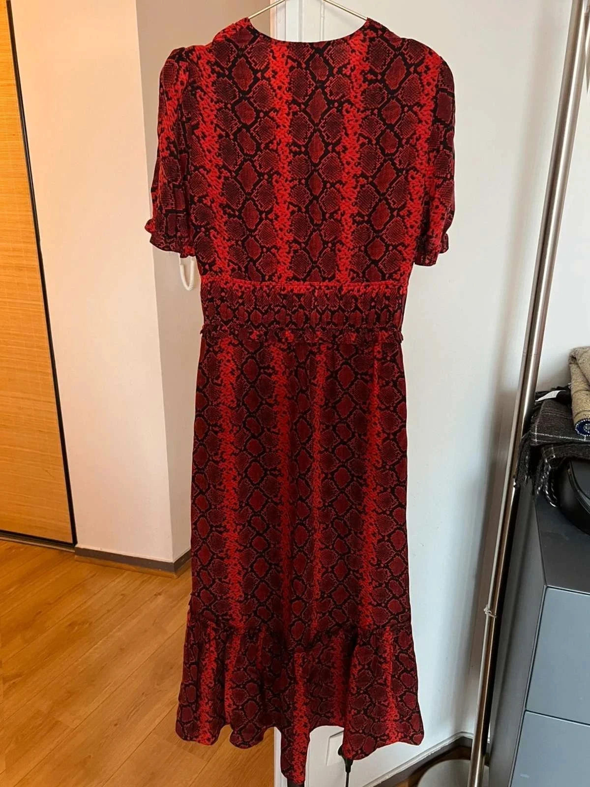 The Kooples red viscose silk midi dress - view 7