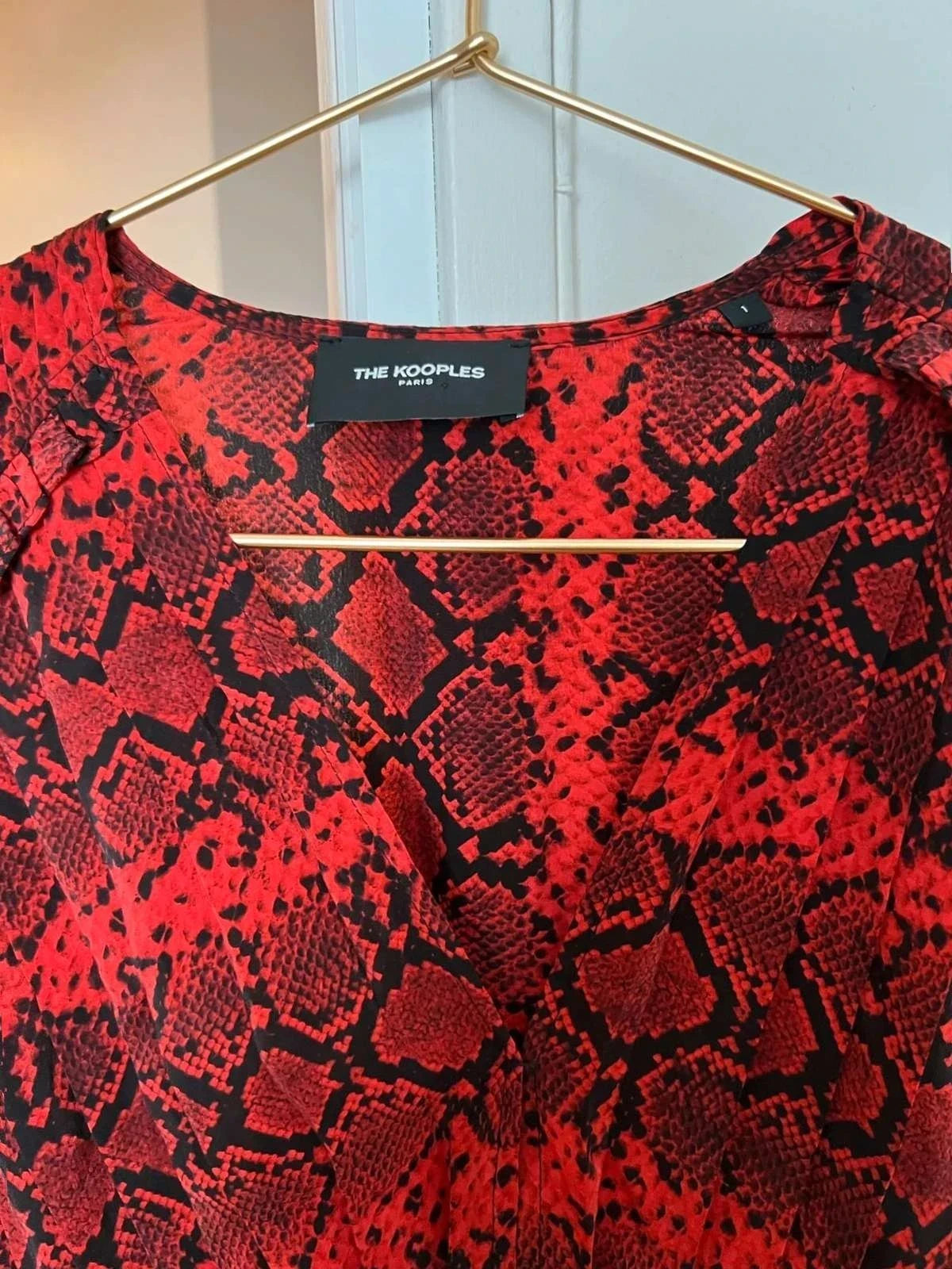The Kooples red viscose silk midi dress - view 2
