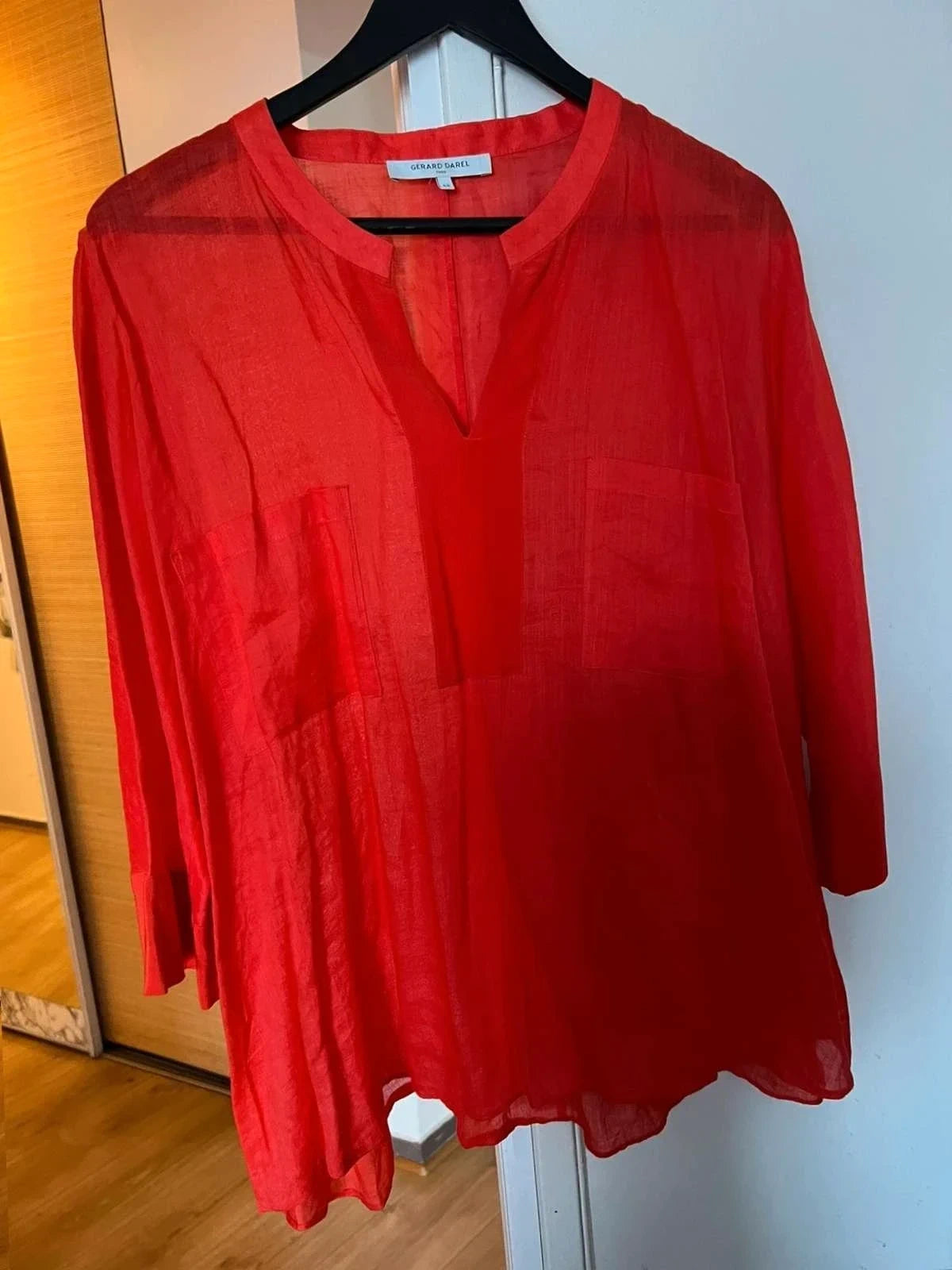 Gerard Darel red ramie silk blouse size XL
