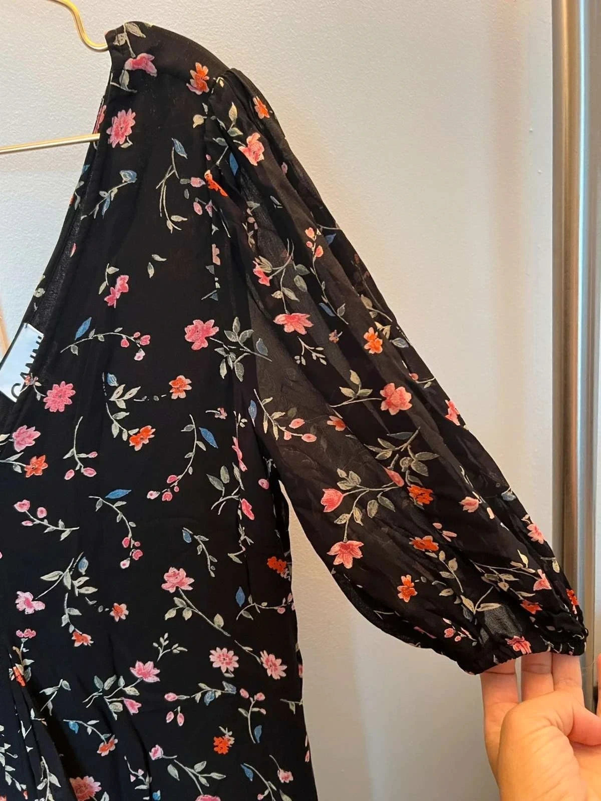 Ganni black floral viscose midi dress - view 3