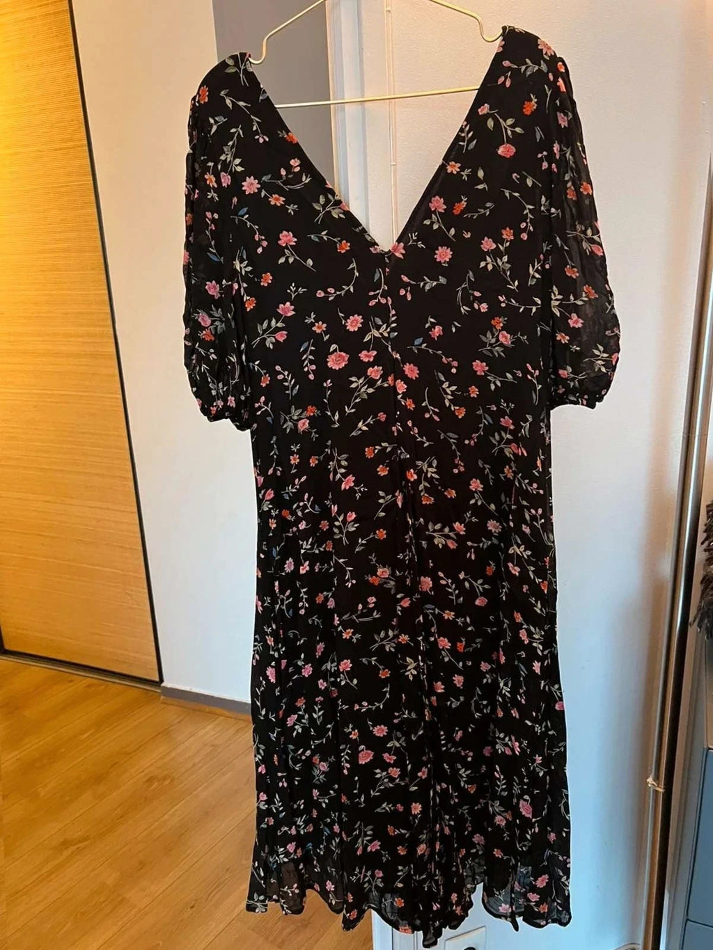 Ganni black floral viscose midi dress - view 7