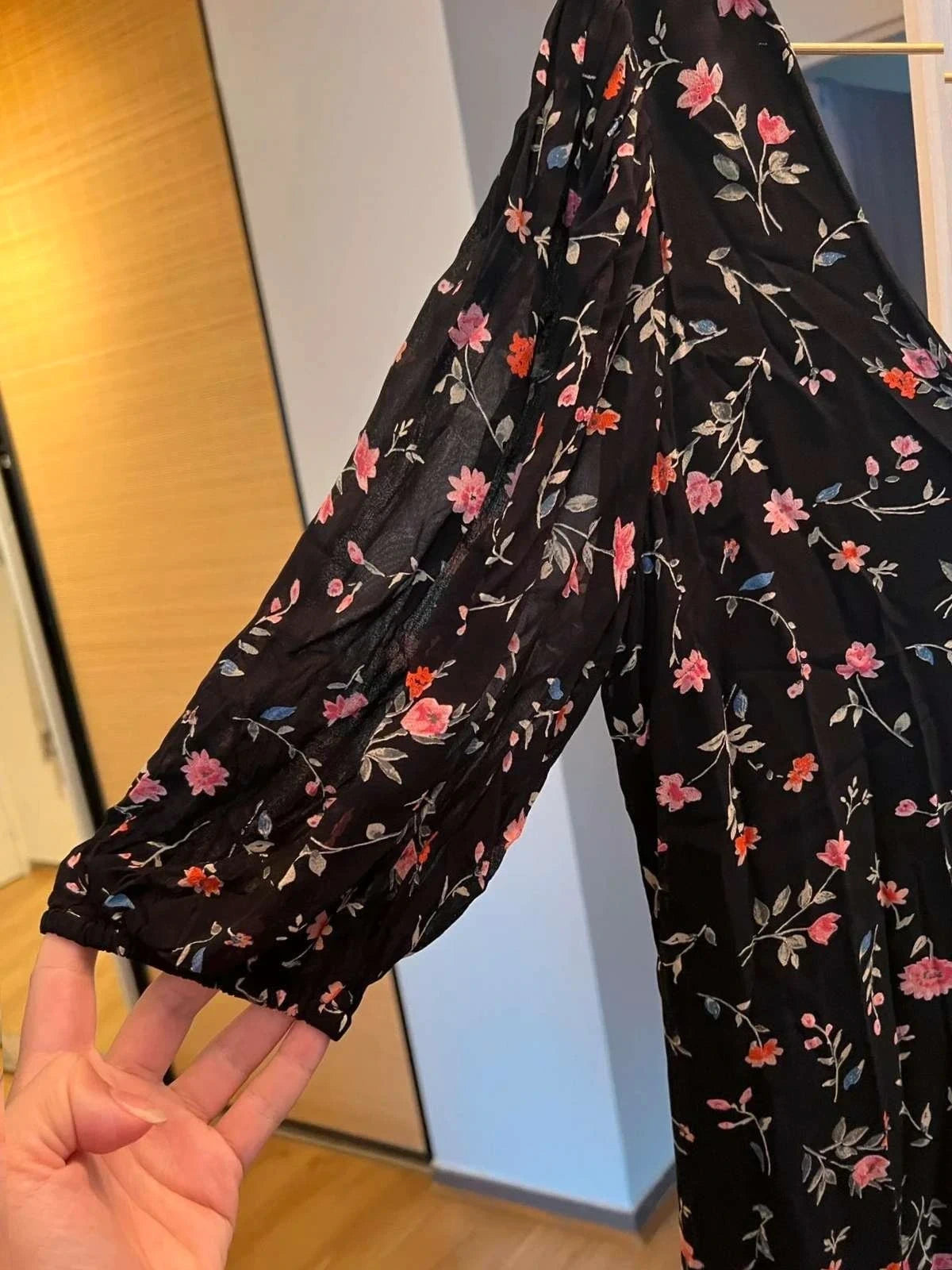 Ganni black floral viscose midi dress - view 6