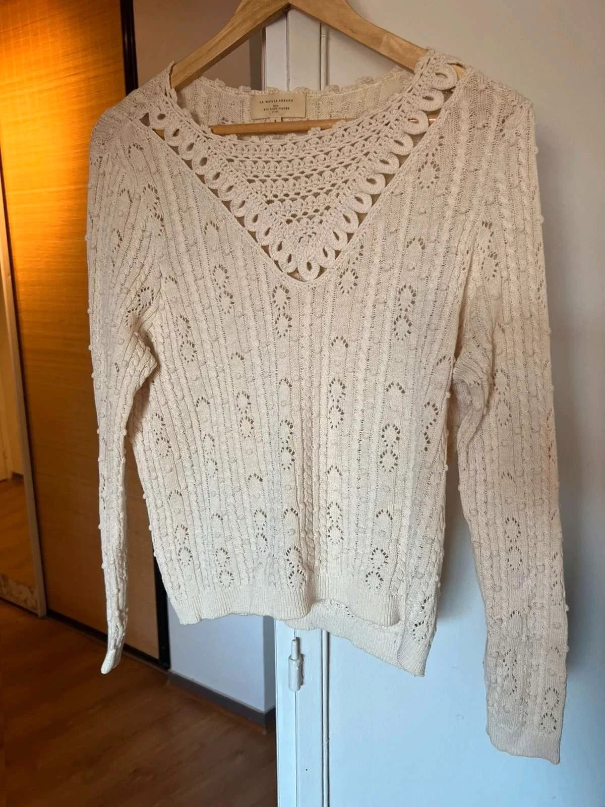 Sézane beige cotton V-neck jumper