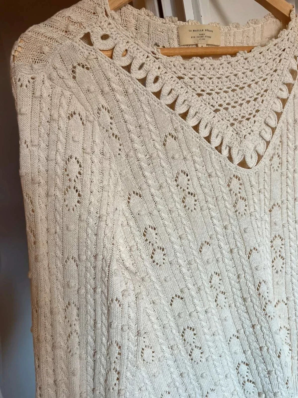 Sézane beige cotton V-neck jumper - view 3
