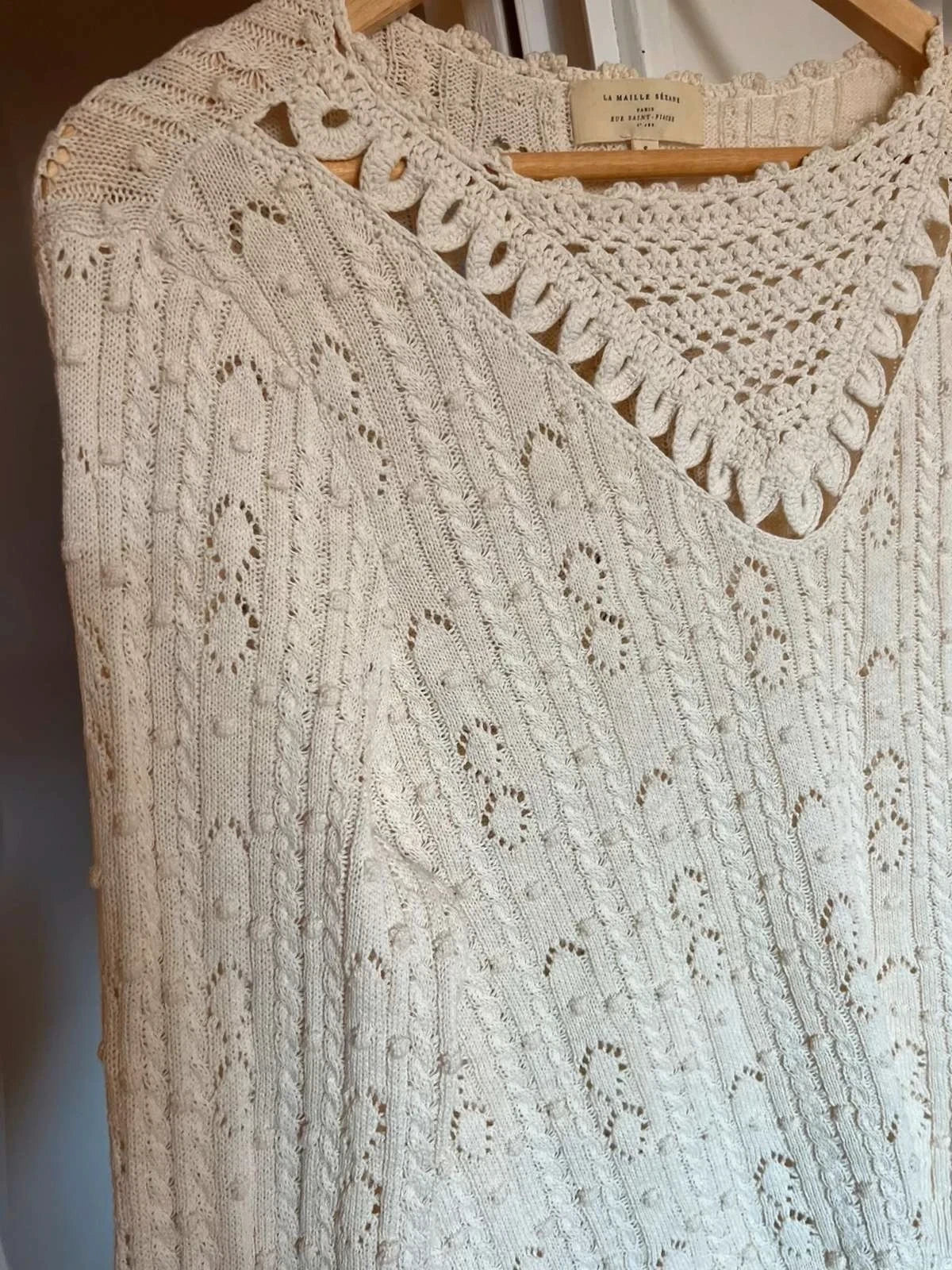 Sézane beige cotton V-neck jumper - view 3