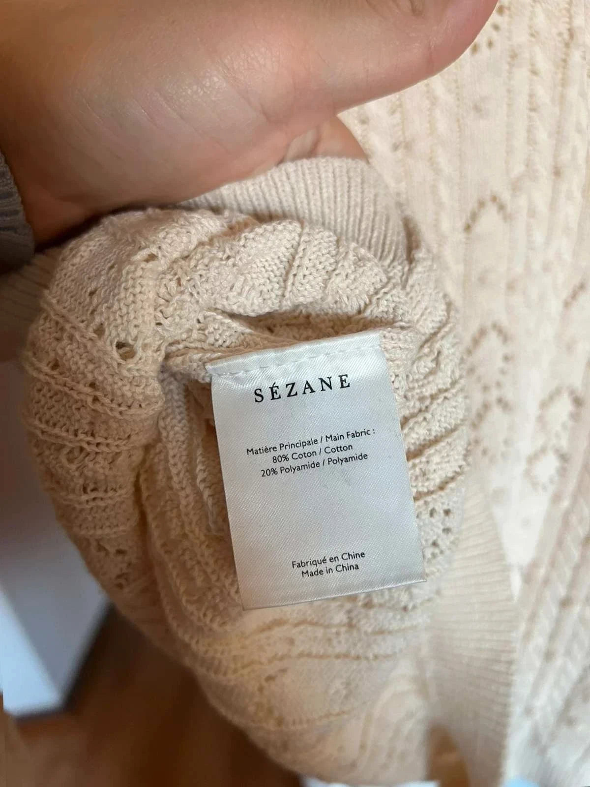 Sézane beige cotton V-neck jumper - view 8