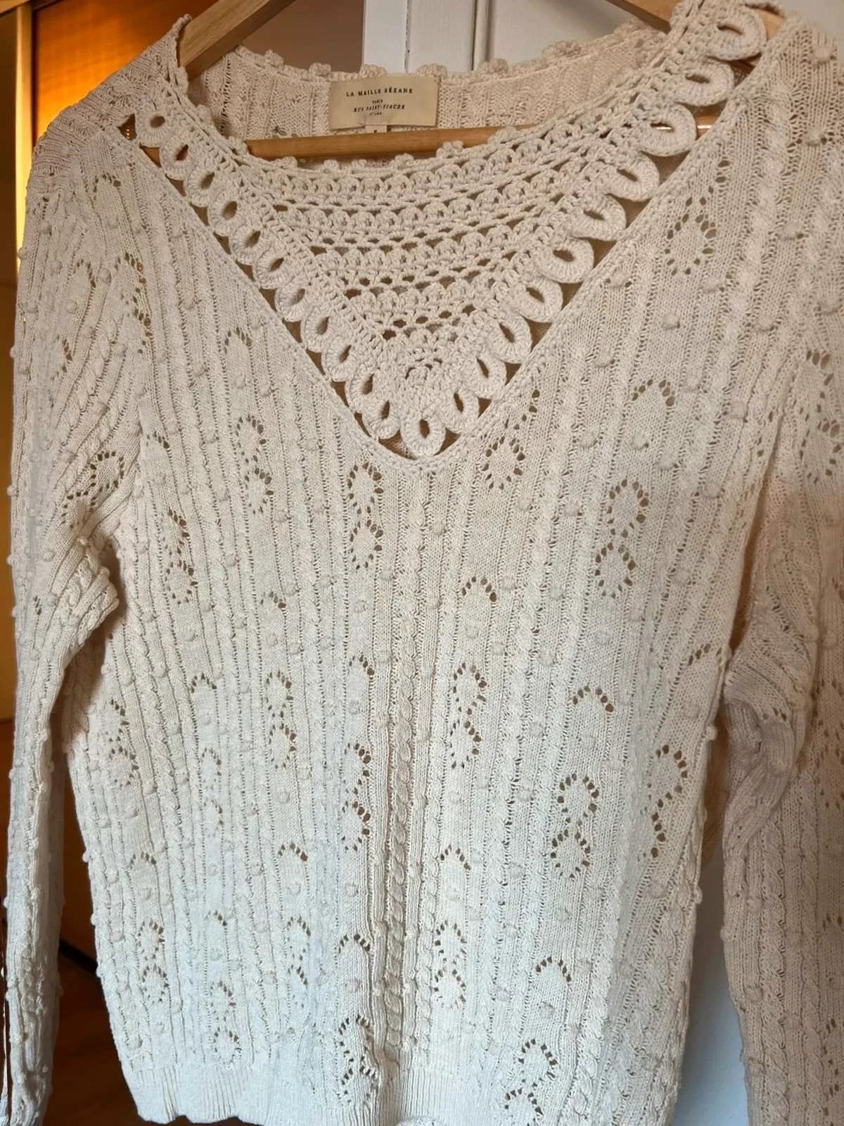 Sézane beige cotton V-neck jumper - view 2