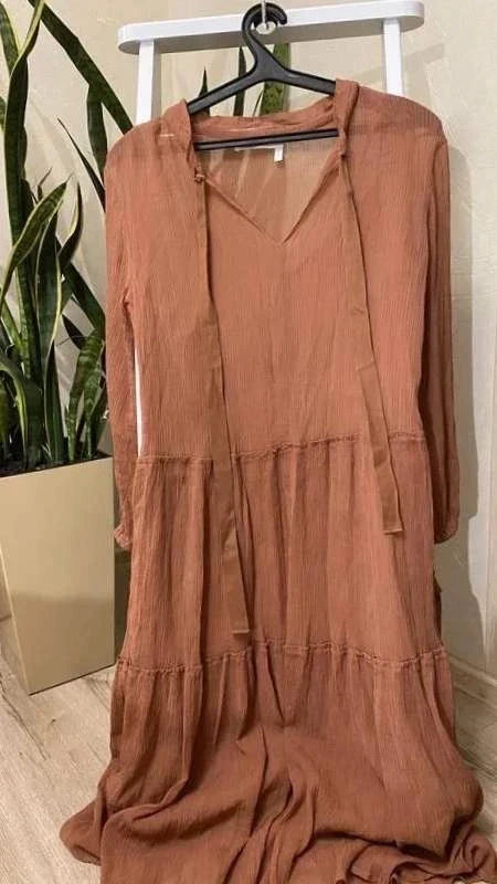 See by Chloé coral silk cotton midi dress