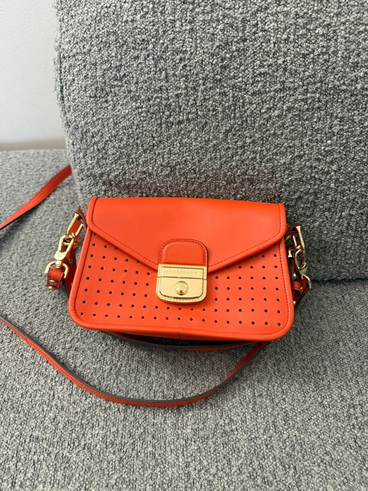 Longchamp Mademoiselle bright red leather crossbody bag
