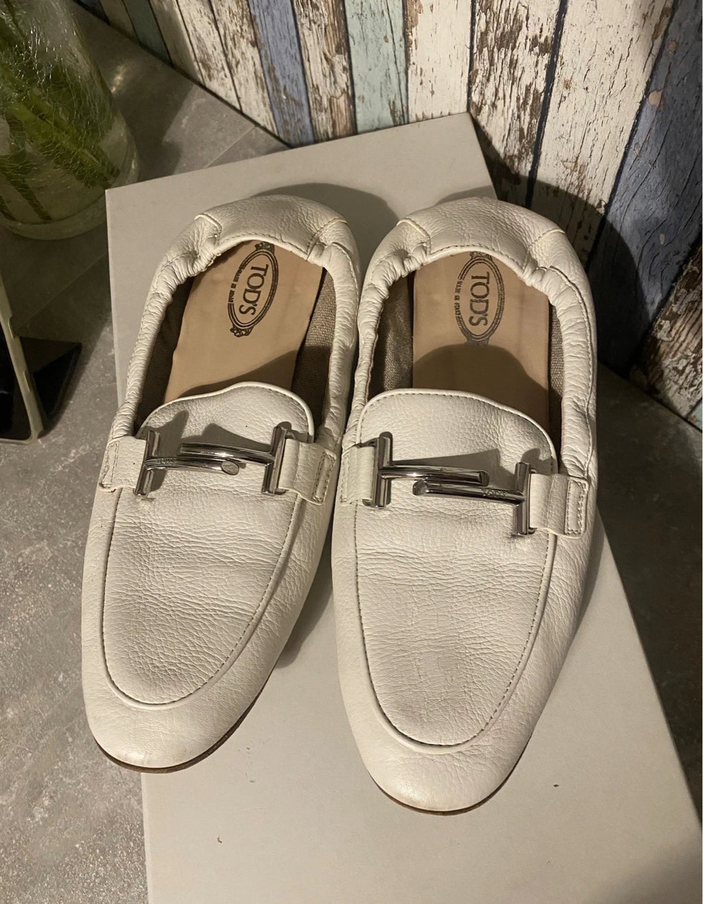 Tod's double T cream leather loafers