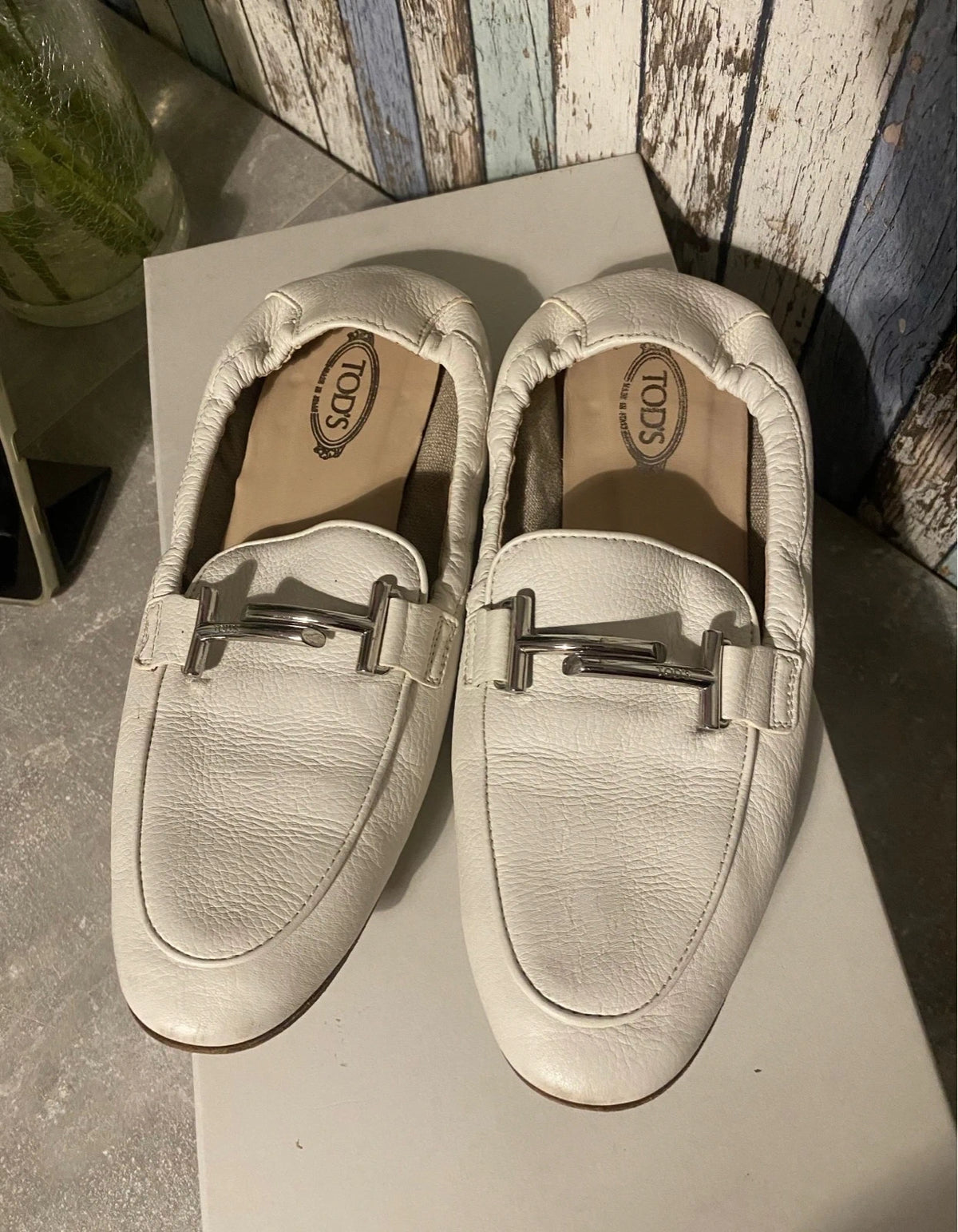 Tod's double T cream leather loafers