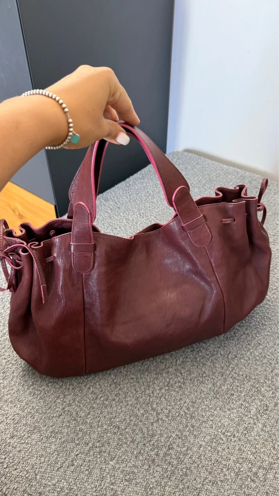 Gerard Darel 24H burgundy leather handbag - view 8