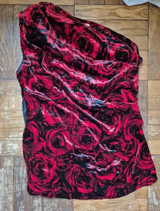 Dries van Noten one shoulder viscose silk red top