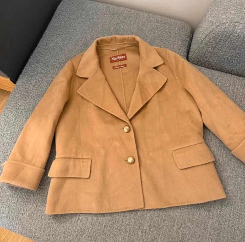 Max Mara Studio angora wool cashmere blend beige brown jacket blazer - view 2