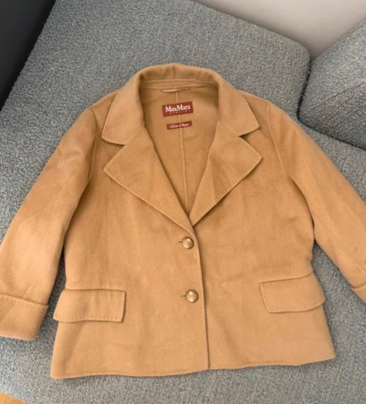 Max Mara Studio angora wool cashmere blend beige brown jacket blazer