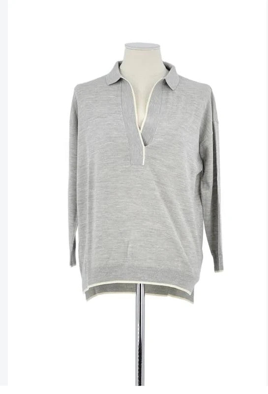 Allude grey wool polo jumper