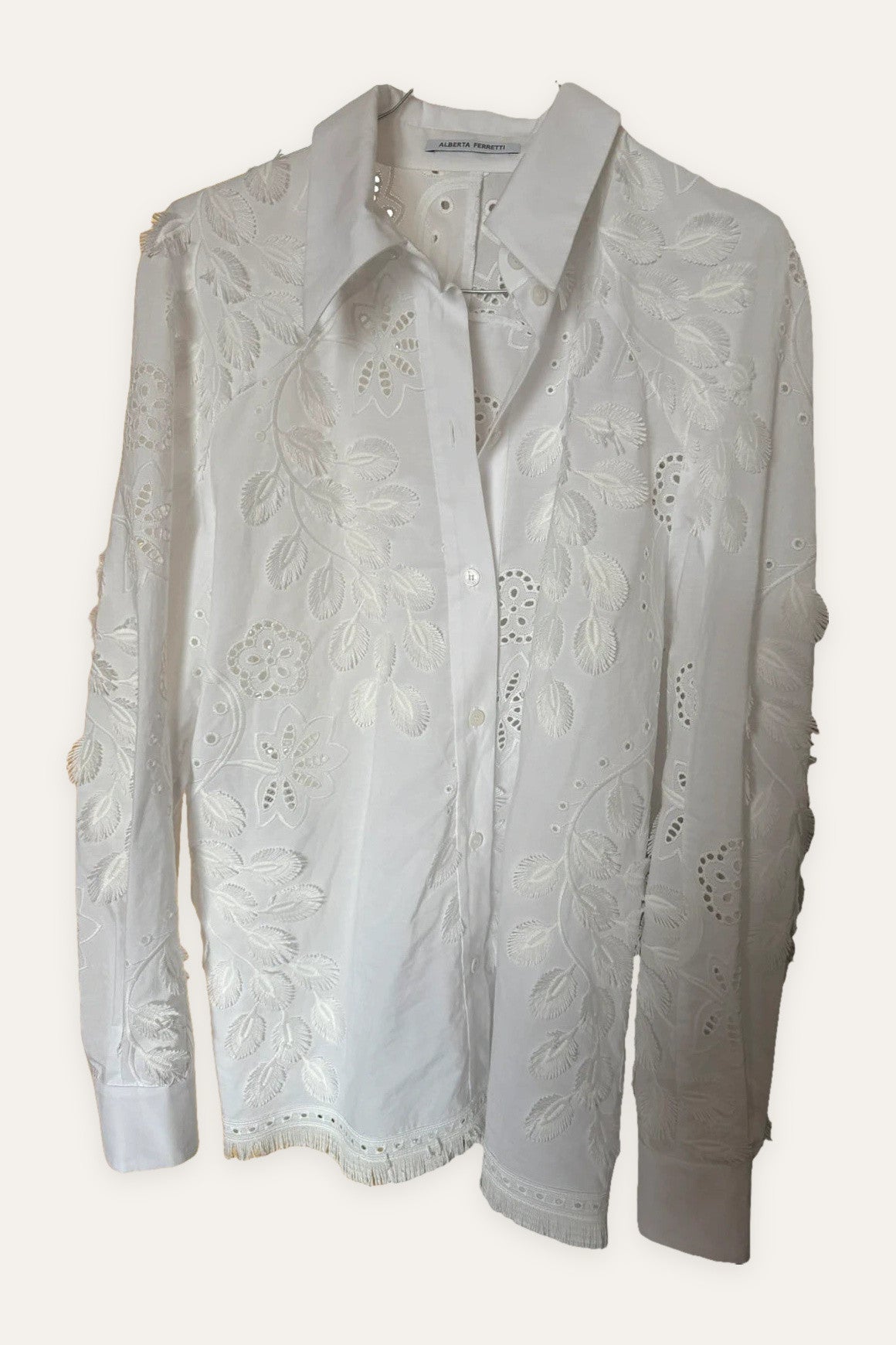 Alberta Ferretti white cotton embroidered shirt blouse