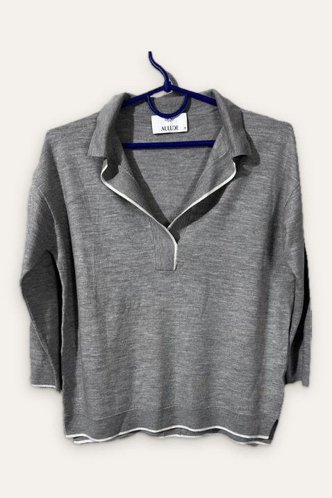 Allude grey wool polo jumper