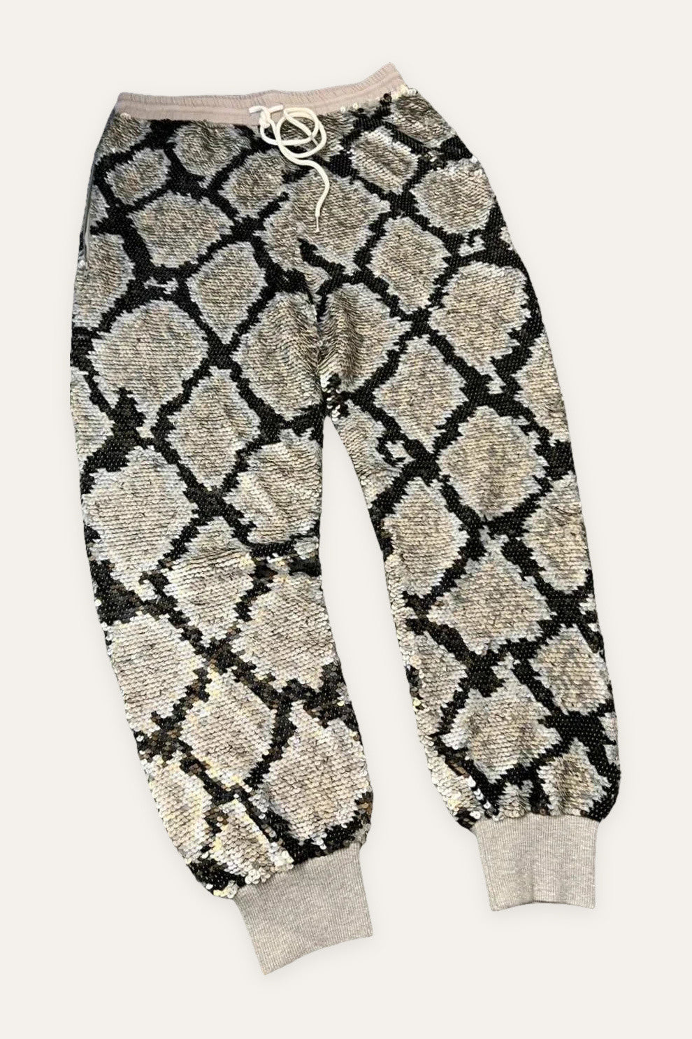 Ashish black silk jogger trousers with python sequins