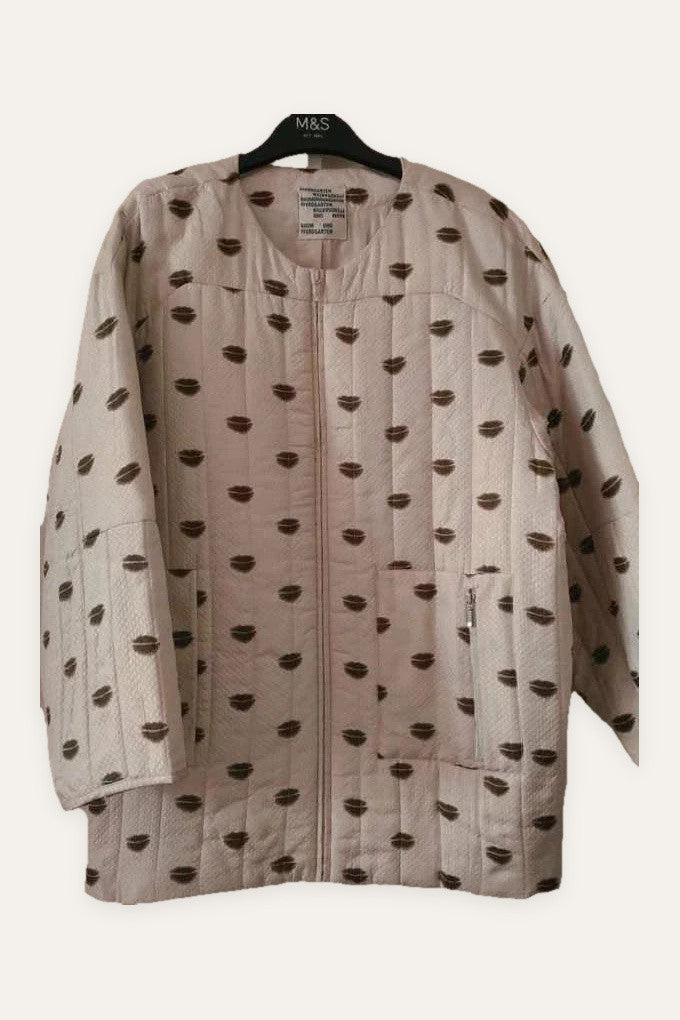 Baum und Pferdgarten beige silk bomber jacket with lip print