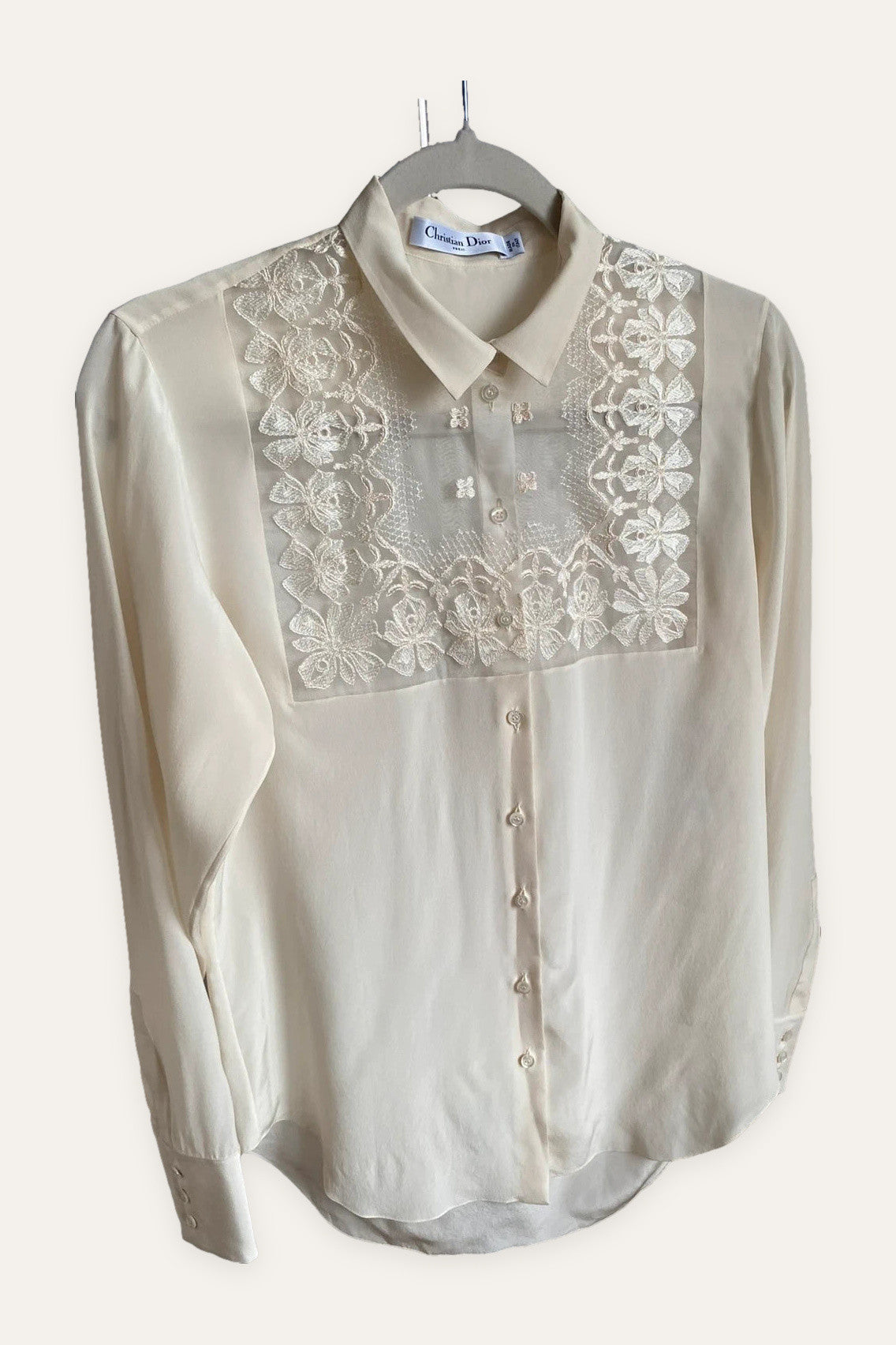 Christian Dior new cream silk shirt blouse with lace