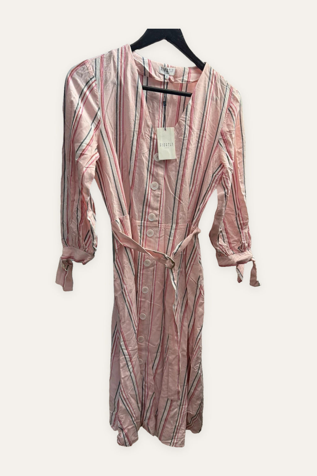 Claudie Pierlot new long pink striped viscose dress