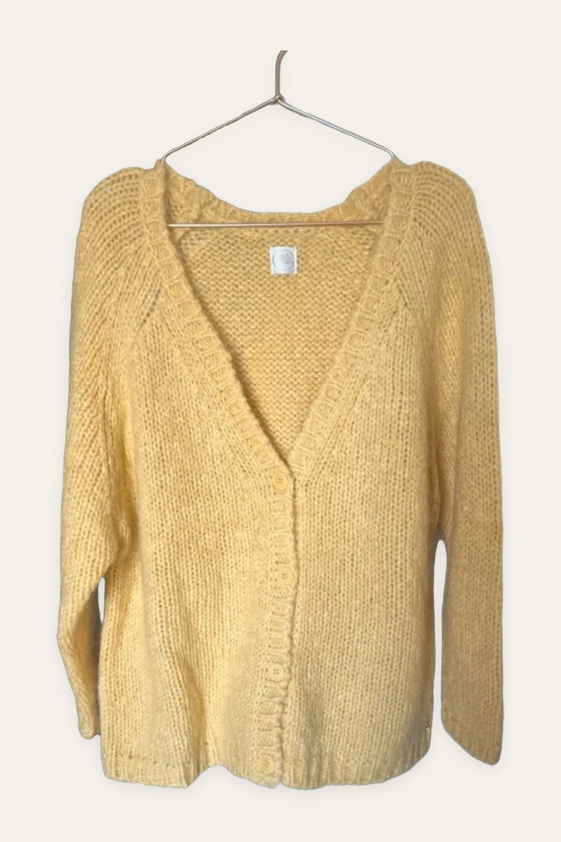 Des Petits Hauts yellow kid mohair silk wool blend cardigan