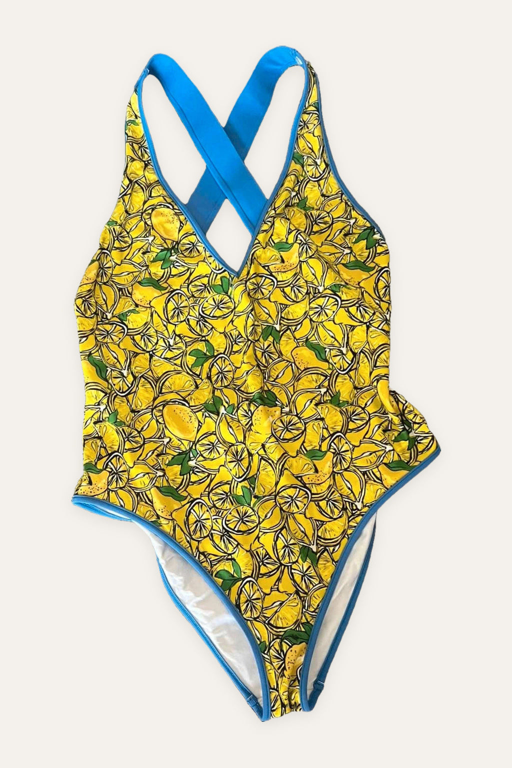 Diane von Furstenberg Katelyn yellow lemon print crossover back swimsuit