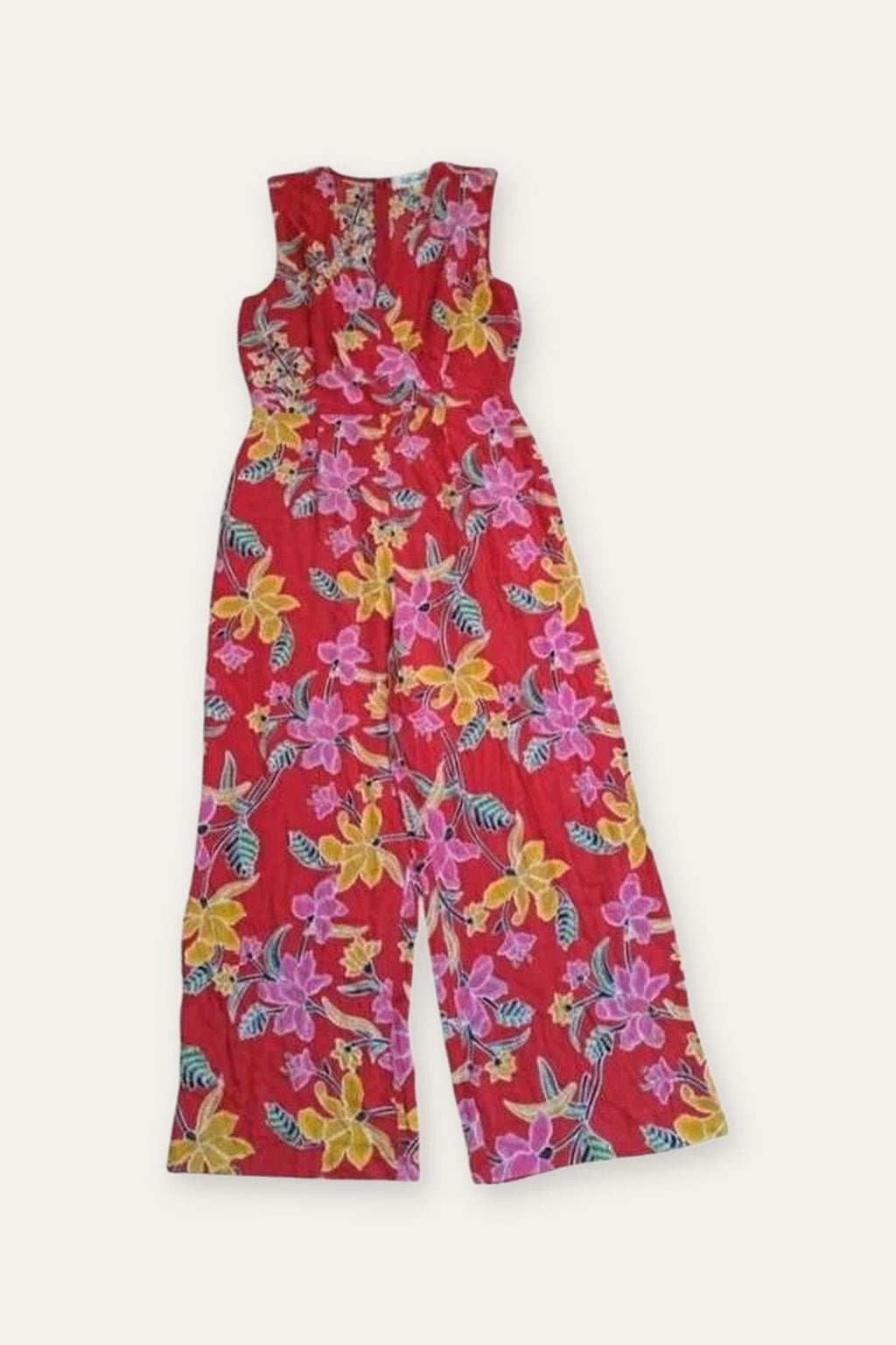 Diane von Furstenberg red floral silk jumpsuit