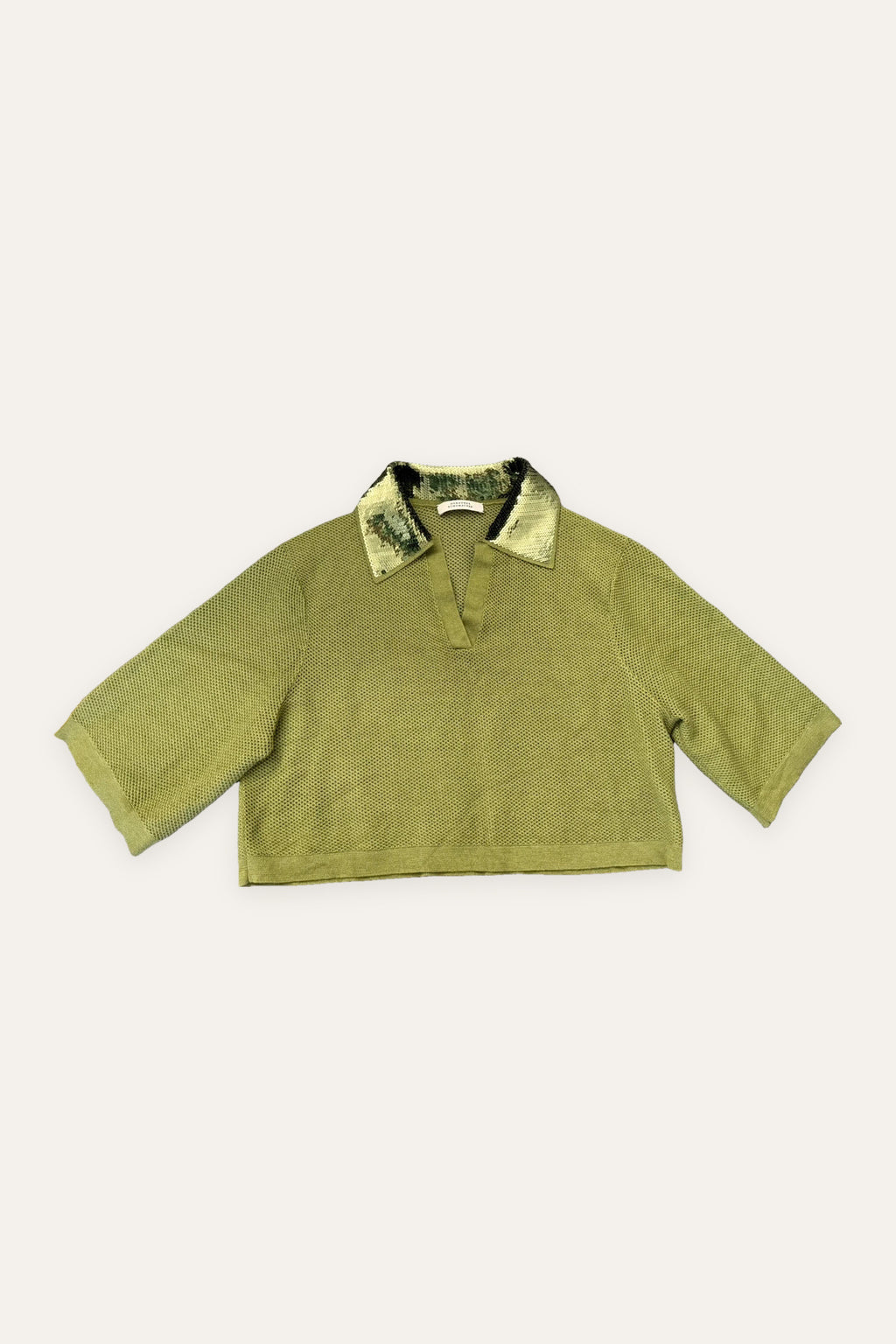 Dorothee Schumacher green crop wool silk blend polo with sequins