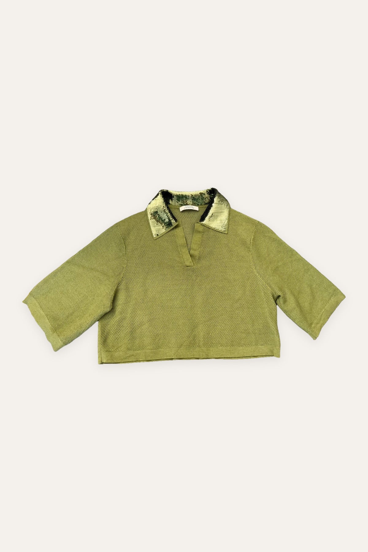 Dorothee Schumacher green crop wool silk blend polo with sequins