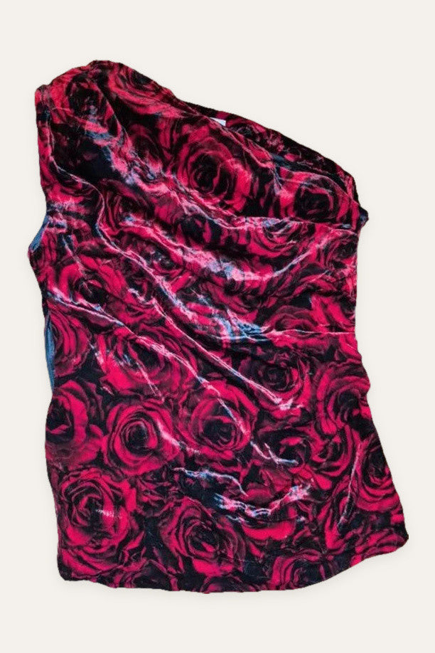 Dries van Noten one shoulder viscose silk red top