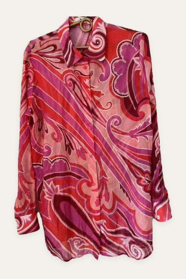Etro cotton silk paisley pink shirt